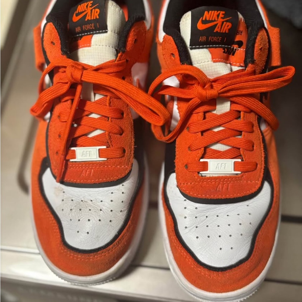 Nike womens Air Force 1 Sneakers - Orange, brown and White